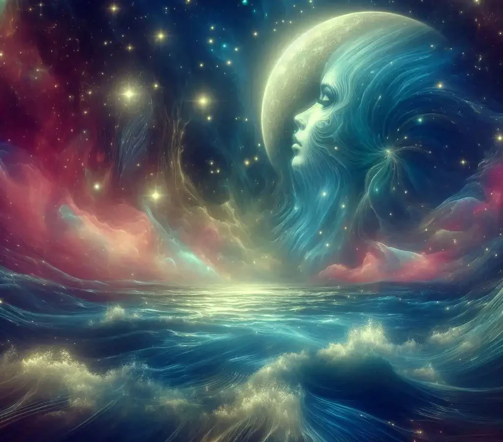 Representación onírica del planeta Balania manifestándose como una conciencia viva en las aguas.