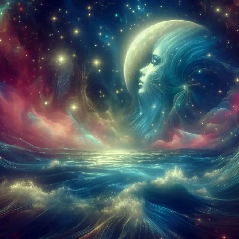 Representación onírica del planeta Balania manifestándose como una conciencia viva en las aguas.